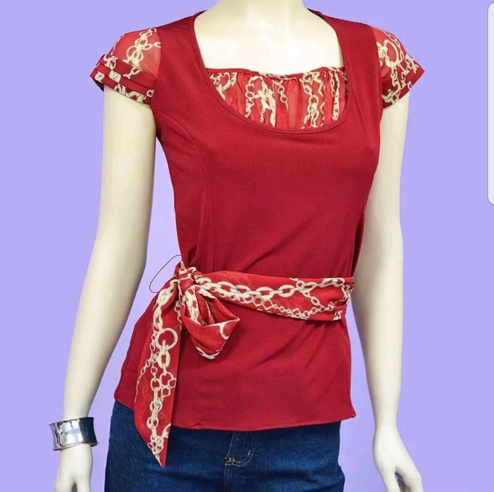 NWT! Red Blouse Top w/ Matching Sash